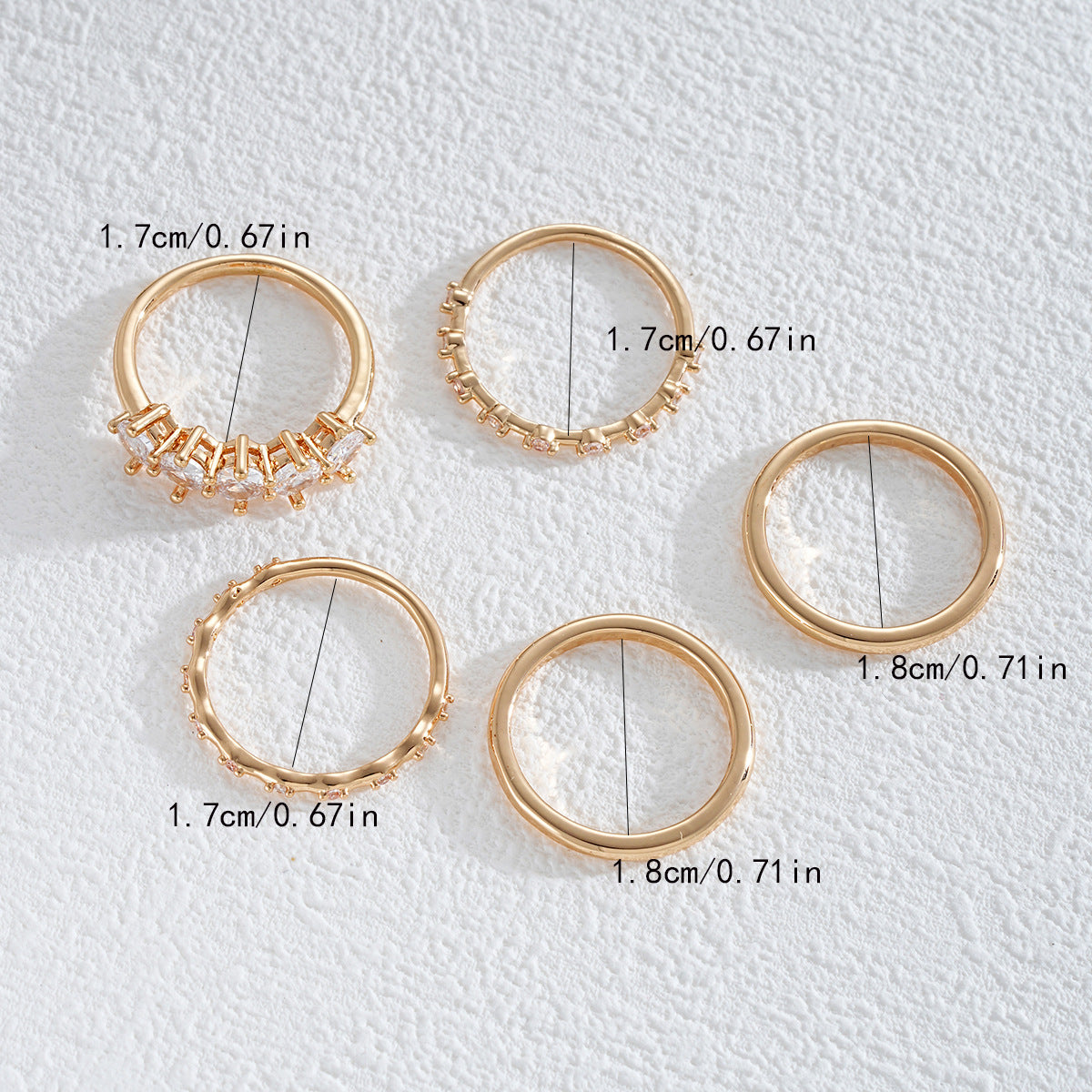 Set de 5 Anillos Apilables con Zirconias