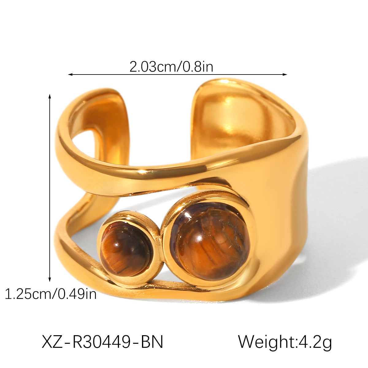 Brazalete de Acero Inoxidable con Ojo de Tigre Natural