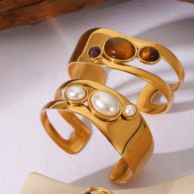 Brazalete de Acero Inoxidable con Ojo de Tigre Natural - Melvanni