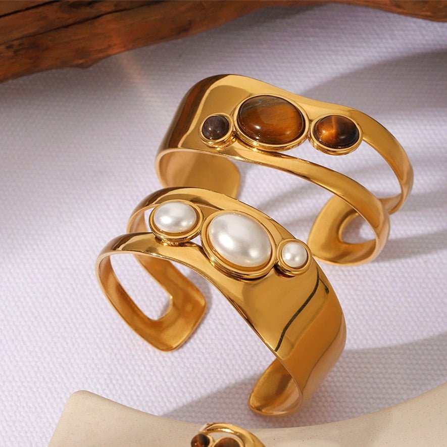 Brazalete de Acero Inoxidable con Ojo de Tigre Natural - Melvanni