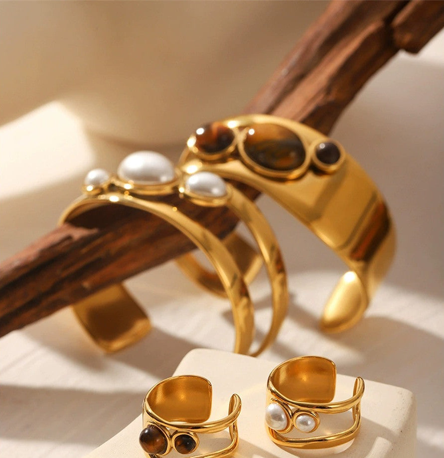 Brazalete de Acero Inoxidable con Ojo de Tigre Natural